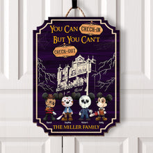 Load image into Gallery viewer, Custom Halloween Family Wooden Sign - Haunted Check-In Theme Wood Sign PopCulturePrints