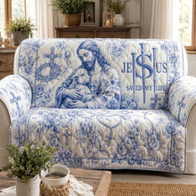 Load image into Gallery viewer, Jesus Christ Savior Toile De Jouy Quited Sofa Cover, Personalized Gifts For Christians 01qhdt290626 Sofa Cover PopCulturePrints