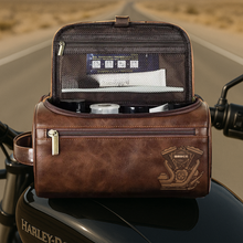 Load image into Gallery viewer, "Adventure Awaits: Personalize Your Ride" - Motorcycle Mechanical Men Leather Toiletry Bag, Perfect Gift for Bikers Toiletry Bag PopCulturePrints
