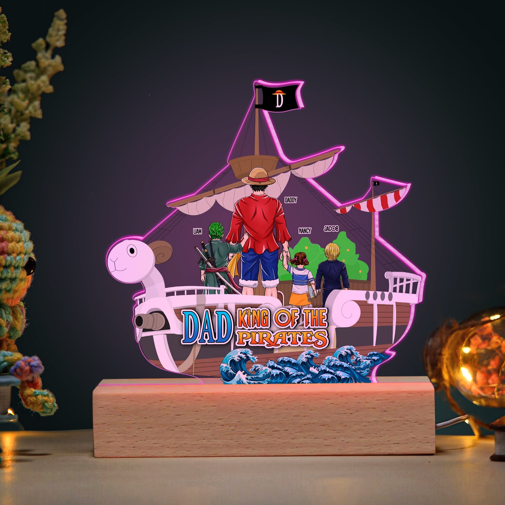 Personalized LED Light - 'Dad: King of the Pirates' Gift for Father's Day Led Night Light PopCulturePrints