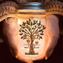 Load image into Gallery viewer, Custom Family Tree Mason Jar Light - Where Life Begins and Love Never Ends Drink Jar PopCulturePrints