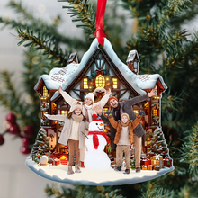 Load image into Gallery viewer, Personalized Family Photo Christmas Ornament - Cozy Winter Lodge Ornament PopCulturePrints