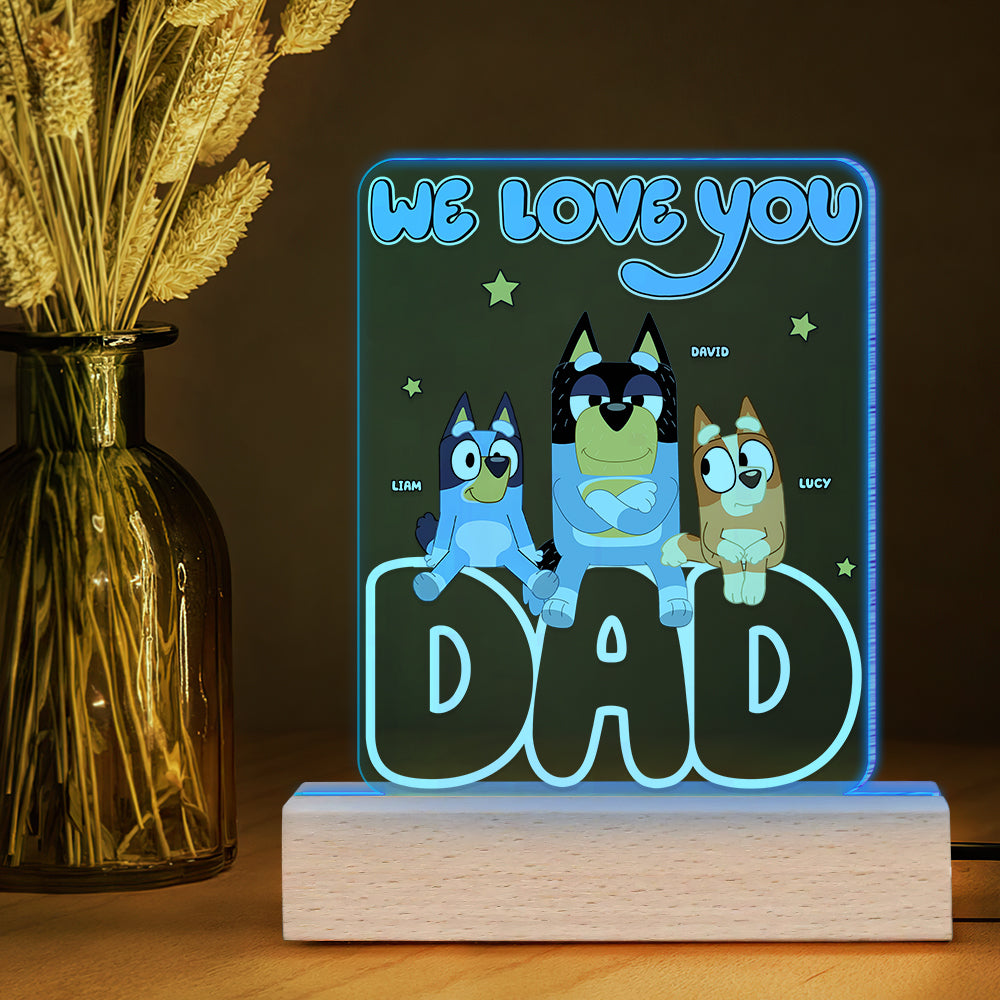 Personalized Bluey LED Lamp - We Love You Dad Led Lights PopCulturePrints