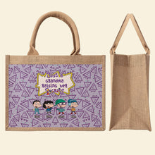 Load image into Gallery viewer, Personalized Jute Tote Bag for Grandma - Raising Her Rugrats Jute Tote Bag PopCulturePrints