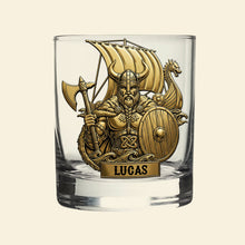 Load image into Gallery viewer, “True Warriors: Drink Like a Viking” - Personalized Whiskey Glass for Your Bold Spirits Whiskey Glass PopCulturePrints