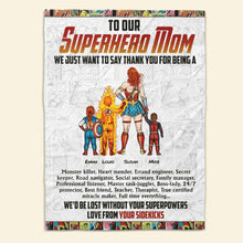 Load image into Gallery viewer, Superhero Mom Personalized Blanket - Custom Names Gift Blanket PopCulturePrints