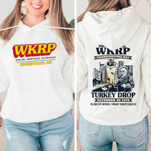 Load image into Gallery viewer, WKRP Thanksgiving Turkey Drop Hoodie Shirts PopCulturePrints