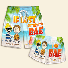 Load image into Gallery viewer, Personalized Couple Beach Shorts - Valentine's Day Gifts - If Lost Return to BAE Shorts and Pants PopCulturePrints