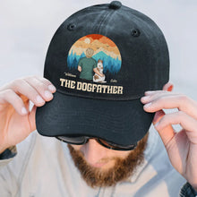 Load image into Gallery viewer, "A Gift that Speaks Volumes - The Dogfather Personalized Vintage Washed Denim Cap - Gift for Dad, Grandpa, and Dog Lovers" Vintage Washed Denim Cap PopCulturePrints