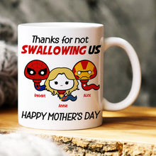 Load image into Gallery viewer, Funny Superhero Mug for Mom - Thanks for Raising Us Coffee Mug PopCulturePrints