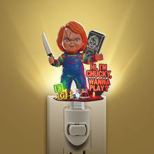 Load image into Gallery viewer, "Hi, I'm Chucky, wanna play?" - Unique Horror Character Night Light - Personalized Gift for Horror Lovers Night Lights PopCulturePrints