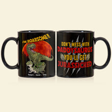 Load image into Gallery viewer, Roaring Daddysaurus Personalized Black Mug Coffee Mug PopCulturePrints