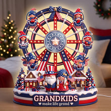 Load image into Gallery viewer, “Grandkids Make Life Grand” - USA Gnome Ferris Wheel Acrylic Light Box - Personalized Christmas Gift for Family, Friends, & Loved Ones