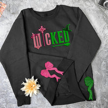 Load image into Gallery viewer, Wicked Glitter Embroidered Sweatshirt with Side Bow Shirts PopCulturePrints