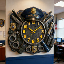 Load image into Gallery viewer, Time to Serve and Protect - Police Hanging Wall Clock - Personalized Gift for Police Officers Hanging Wall Clock PopCulturePrints