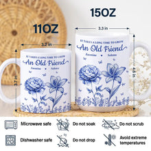 Load image into Gallery viewer, “It Takes a Long Time to Grow An Old Friend” - Personalized Birth Flower Mug Mug PopCulturePrints
