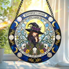 Load image into Gallery viewer, “Bless This Home with Magic” - Personalized Blessings Witch House Stained Glass Suncatcher - Gift for Witch Lovers Ornament PopCulturePrints