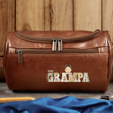 Load image into Gallery viewer, "Celebrate Love with Custom Chibi Kids Design - Personalized Leather Toiletry Bag for Dads, Grandpas & More!" Leather Toiletry Bag PopCulturePrints