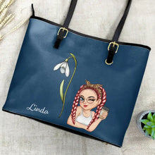 Load image into Gallery viewer, Blooming Beauty: Personalized Birth Month Flower Leather Tote Bag Leather Tote Bag PopCulturePrints