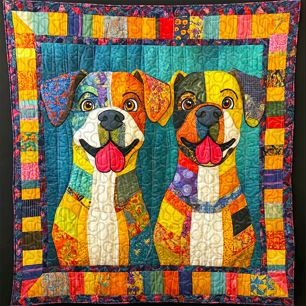 Colorful Boxers Dog Christmas Quilt Set for Dog Lovers Blanket PopCulturePrints