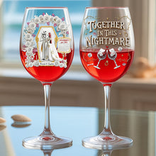 Load image into Gallery viewer, Together in This Nightmare - Gothic Wedding Wine Glass - Personalized Gifts for Couples Wine Glass PopCulturePrints