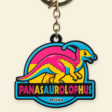 Load image into Gallery viewer, “Let Your Pride Roar!” - Colorful Dinosaur Keychain - Personalized Gift for LGBTQ+ Friends, Family and Allies Keychains PopCulturePrints