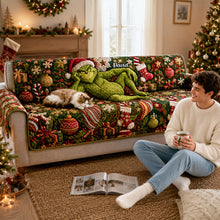 Load image into Gallery viewer, Grouchy Mischief Maker Quilted Sofa Cover - A Fun Personalized Christmas Gift for Everyone