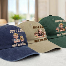 Load image into Gallery viewer, Just A Dad And His Girl - Personalized Vintage Washed Denim Cap Vintage Washed Denim Cap PopCulturePrints