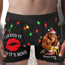 Load image into Gallery viewer, “I Licked It, So It's Mine” - Fun-Loving Couples Christmas Boxers - Personalized Gifts for Him Boxer Briefs PopCulturePrints