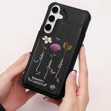 Load image into Gallery viewer, “Flowers and Family, Forever Loved” - Personalized Leather Flip Wallet Phone Case - Gift for Grandma, Mom & Loved Ones Leather Flip Wallet Phone Case PopCulturePrints