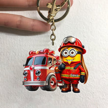 Load image into Gallery viewer, Personalized Firefighter Keychain - Custom Minion Design Keychains PopCulturePrints
