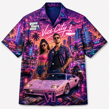 Load image into Gallery viewer, Experience the Vibe of Vice City - Neon Beach City Hawaiian Shirt - Personalized Gift for Everyone