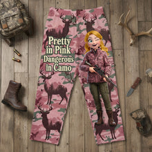 Load image into Gallery viewer, Pretty in Pink, Dangerous in Camo - Personalized Hunting Girl Pajama Pants Pajama Pant PopCulturePrints