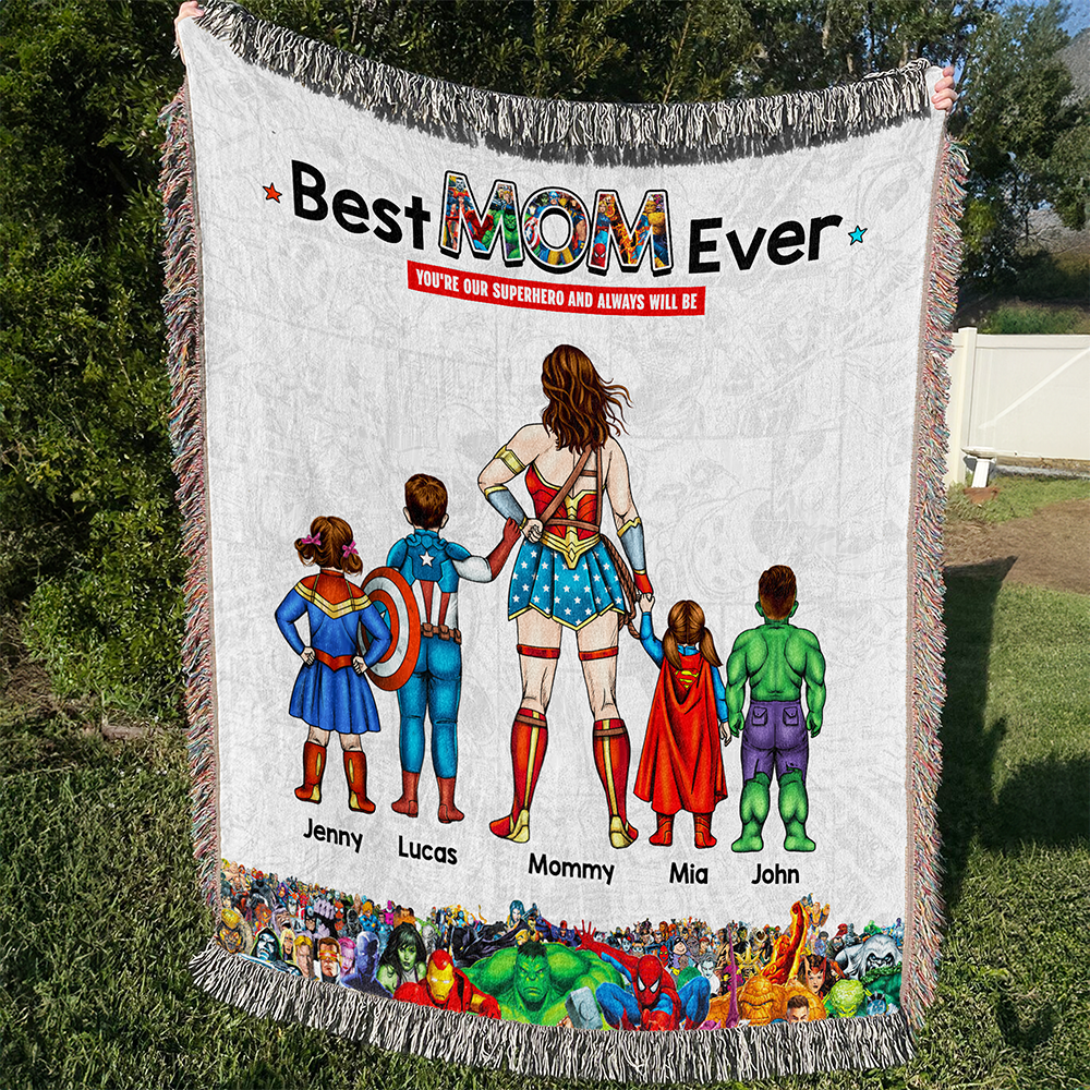 "You're our Superhero and always will be" - Personalized Woven Blanket for Mom - Perfect Gift for Mother's Day, Grandma & More Blanket PopCulturePrints