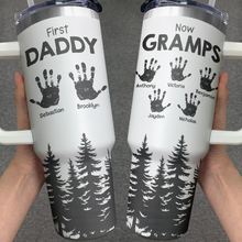 Load image into Gallery viewer, First Dad, Now Grandpa Hand Prints - Personalized Engraved 40oz Tumbler Engraved 40oz Tumbler PopCulturePrints