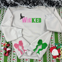 Load image into Gallery viewer, Wicked Christmas Embroidered Sweatshirt with Glitter Bows Shirts PopCulturePrints