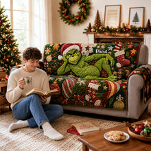 Load image into Gallery viewer, Grouchy Mischief Maker Quilted Sofa Cover - A Fun Personalized Christmas Gift for Everyone