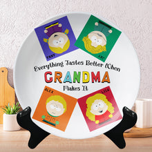 Load image into Gallery viewer, "Everything Tastes Better When Grandma Makes It" - Personalized Ceramic Round Plate - Gift for Grandma, Mother, Family Ceramic Round Plate PopCulturePrints
