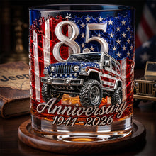 Load image into Gallery viewer, "Cheers to 85 Years!" Personalized Drinking Glass - Unique Gift for Anniversary and Jeep Lovers