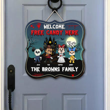 Load image into Gallery viewer, Personalized Halloween Family Sign - Welcome Free Candy Wood Sign PopCulturePrints