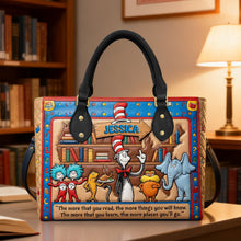 Load image into Gallery viewer, "The more you read, the more you learn" - Personalized Reading Leather Bag for Book Lovers and Teachers Leather Bag PopCulturePrints