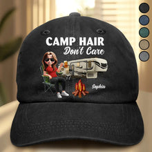 Load image into Gallery viewer, Camp Hair Don't Care - Personalized Vintage Washed Denim Cap Vintage Washed Denim Cap PopCulturePrints