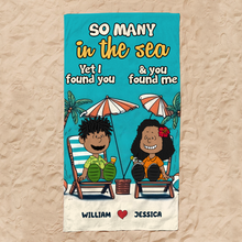 Load image into Gallery viewer, Personalized Couple Beach Towel - So Many in the Sea Beach Towel PopCulturePrints