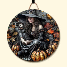 Load image into Gallery viewer, Personalized Halloween Witch Round Wood Sign - Custom Home Decor Wood Sign PopCulturePrints