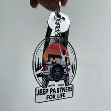Load image into Gallery viewer, Personalized Jeep Partners for Life Keychain | Custom Adventure Gift | Valentine's Day Gifts Keychains PopCulturePrints