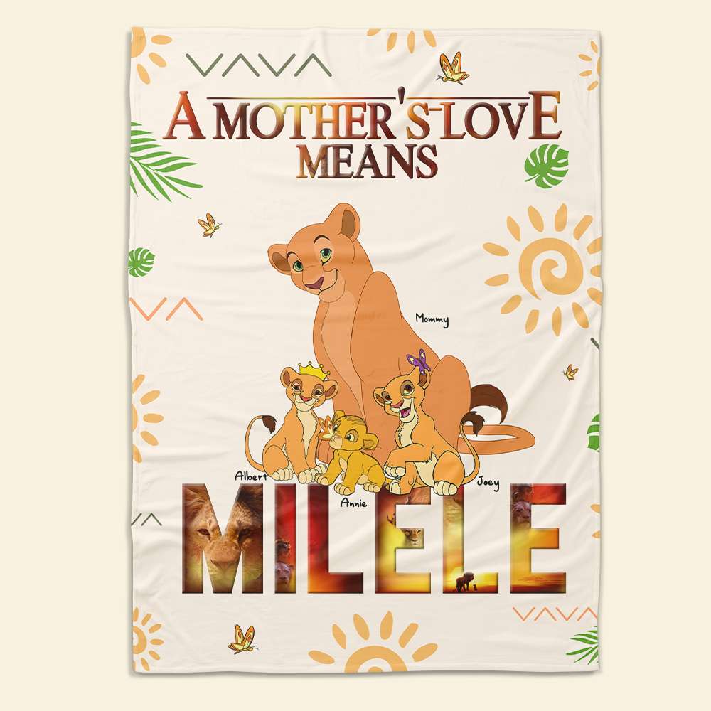 A Mother's Love Means MILELE - Personalized Lion Blanket for Mom Blanket PopCulturePrints