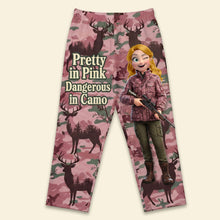 Load image into Gallery viewer, Pretty in Pink, Dangerous in Camo - Personalized Hunting Girl Pajama Pants Pajama Pant PopCulturePrints