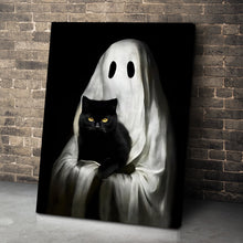 Load image into Gallery viewer, Mystical Black Cat & Ghost Canvas Print - Halloween Decor Poster & Canvas PopCulturePrints