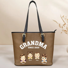 Load image into Gallery viewer, Grandma, the Heart of Our Family - Personalized Leather Tote Bag | Custom Gift for Mom & Grandma Leather Tote Bag PopCulturePrints