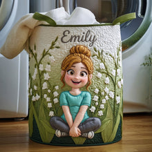 Load image into Gallery viewer, “Bring Joy with Every Load!” - Personalized Birth Flower Girl Quilted Laundry Basket - Custom Gift for Her